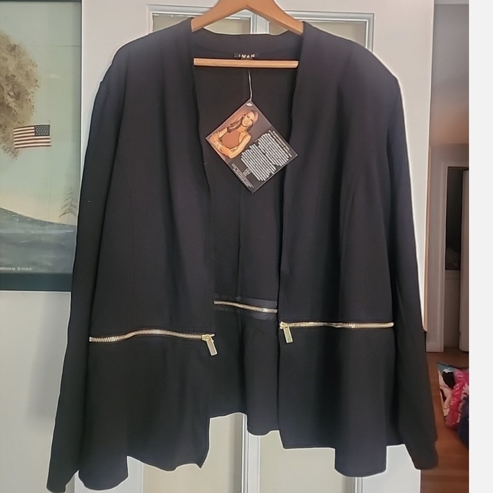 Iman Jacket Womens XL Blue Zip Crop Flared Sleeves Open Lightweight Coat NWT